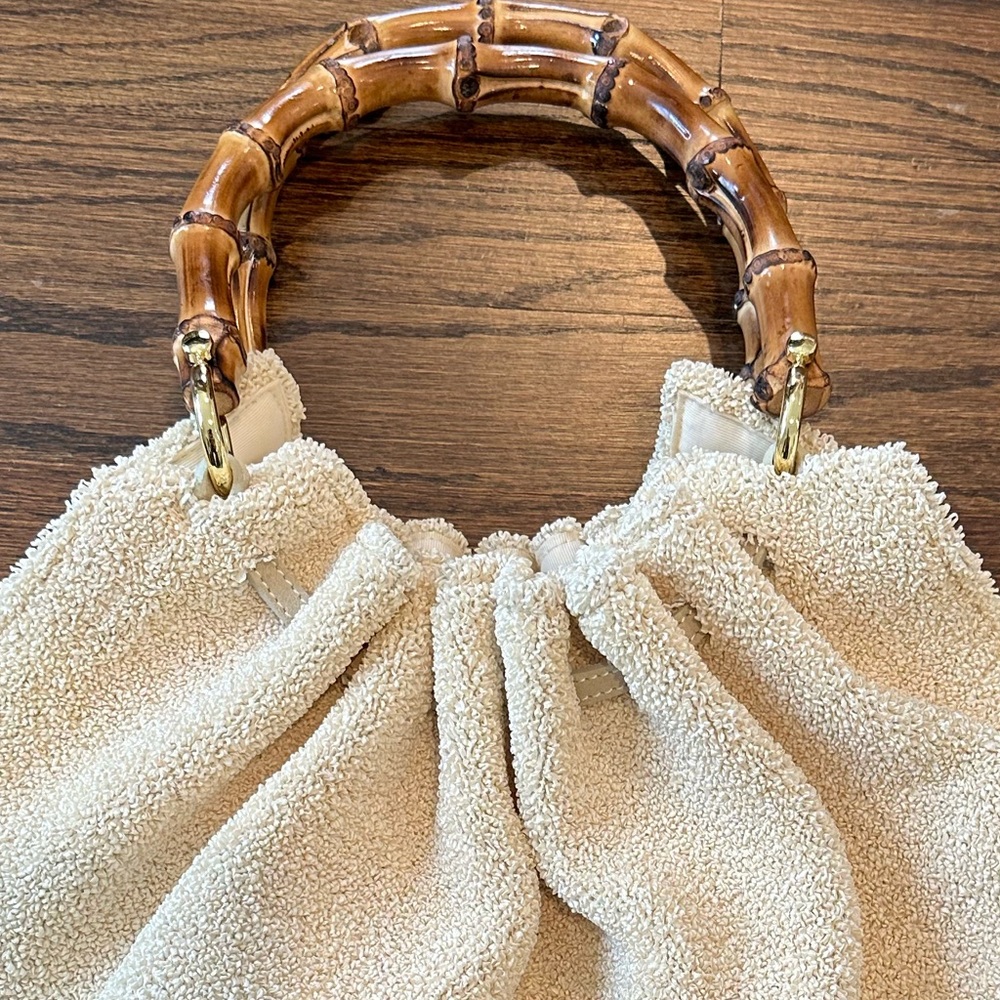 Cream Tote with Bamboo Handle and Ruched Design - Picture 5 of 7